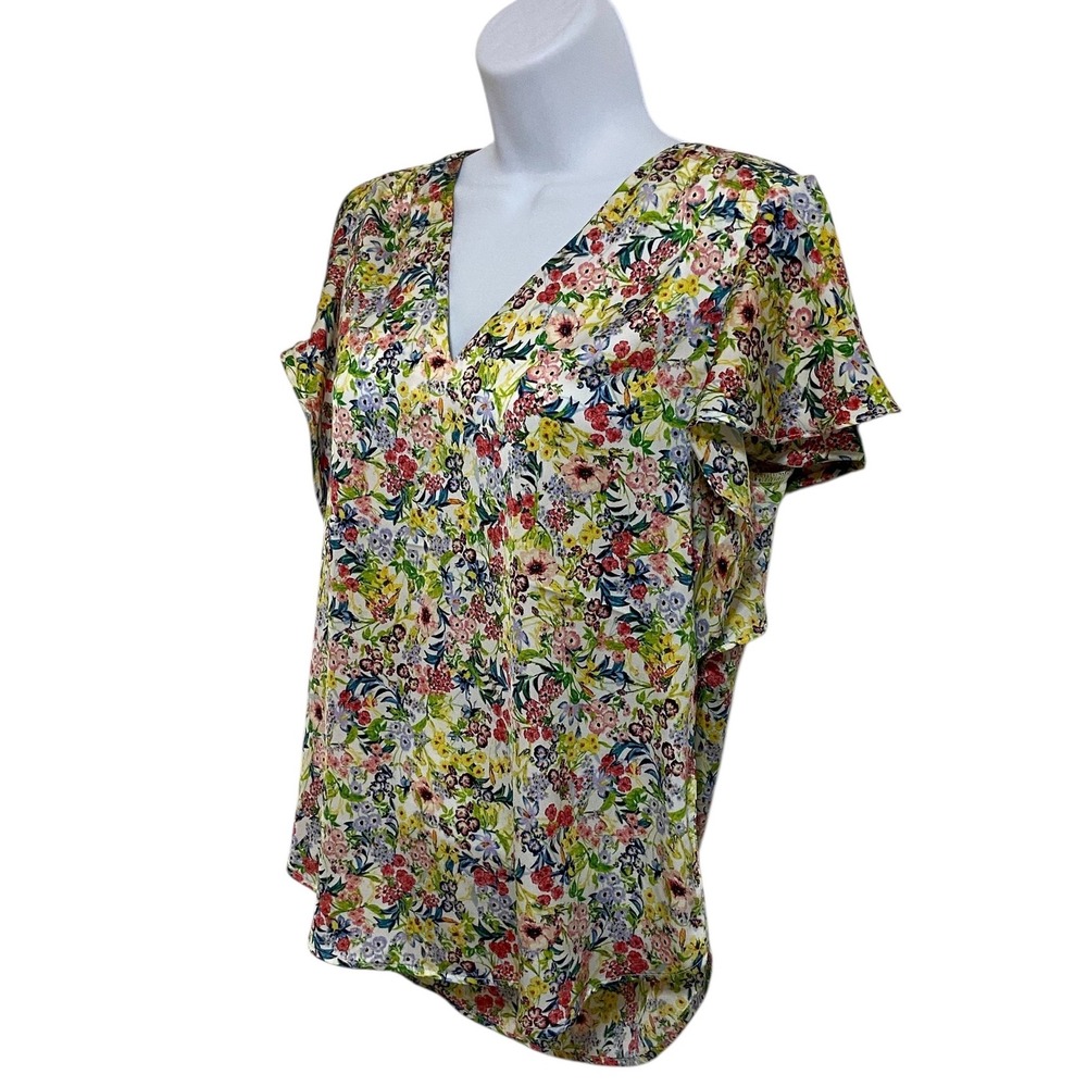 H&M‎ Floral Flutter Sleeve V Neck Blouse Top Garden Feminine Cottage Romantic 4 - Picture 3 of 11